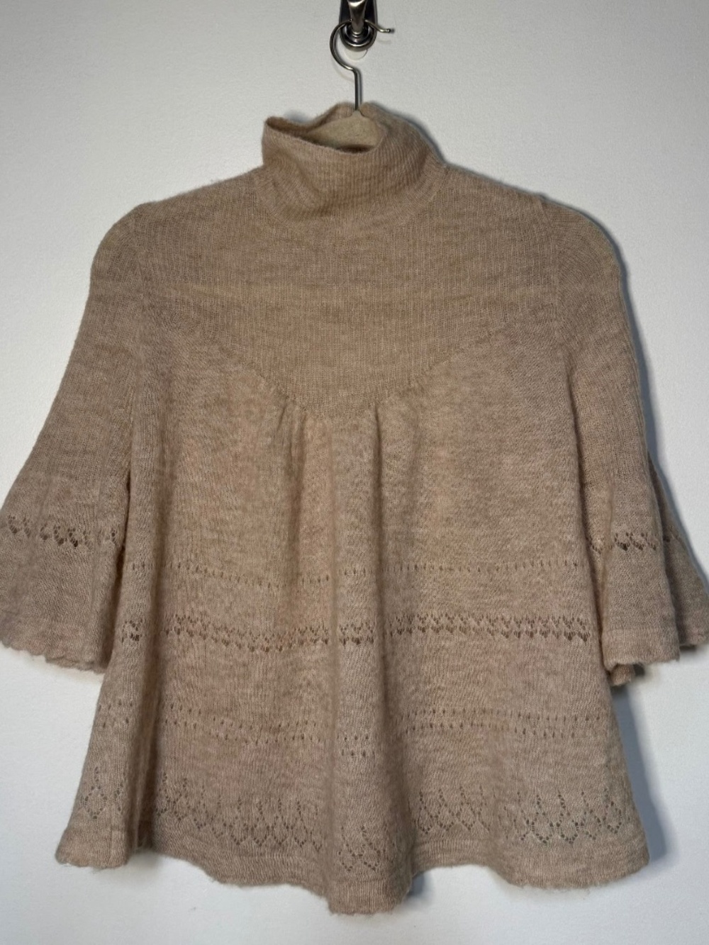 Feather Bone Anthropologie Sweater Baby Alpaca Boho Cottage Whimsy